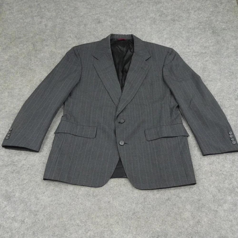 Vintage Hart Schaffner Marx Jacket Mens 40R Black Pinstripe Suit Coat Pockets